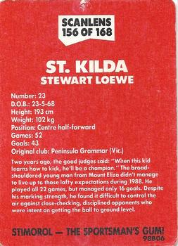 1989 Scanlens VFL #156 Stewart Loewe Back